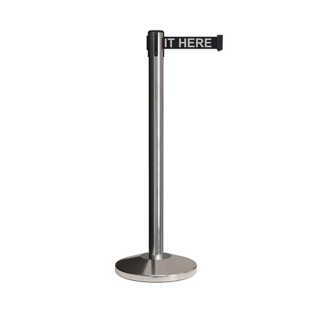 CCW Series RBB - 100 Retractable Belt Barrier Polished Stainless Post - 12 Ft. Belt - Crowd Control Warehouse
