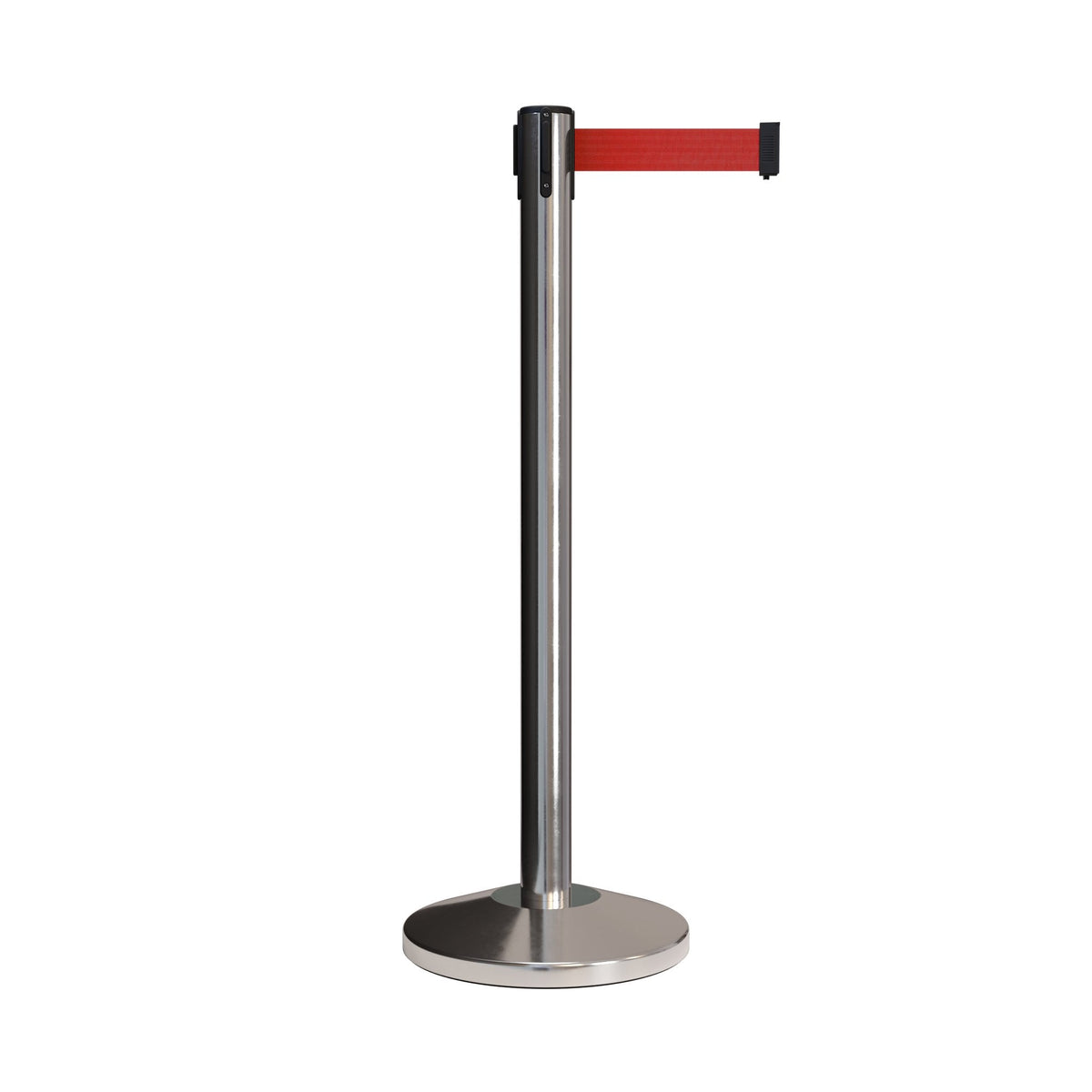 CCW Series RBB - 100 Retractable Belt Barrier Polished Stainless Post - 12 Ft. Belt - Crowd Control Warehouse
