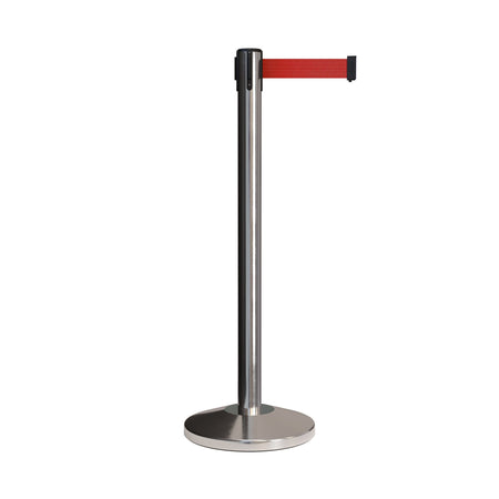 CCW Series RBB - 100 Retractable Belt Barrier Polished Stainless Post - 12 Ft. Belt - Crowd Control Warehouse