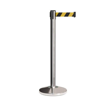 CCW Series RBB - 100 Retractable Belt Barrier Polished Stainless Steel Post - 11 Ft. Belt - Crowd Control Warehouse