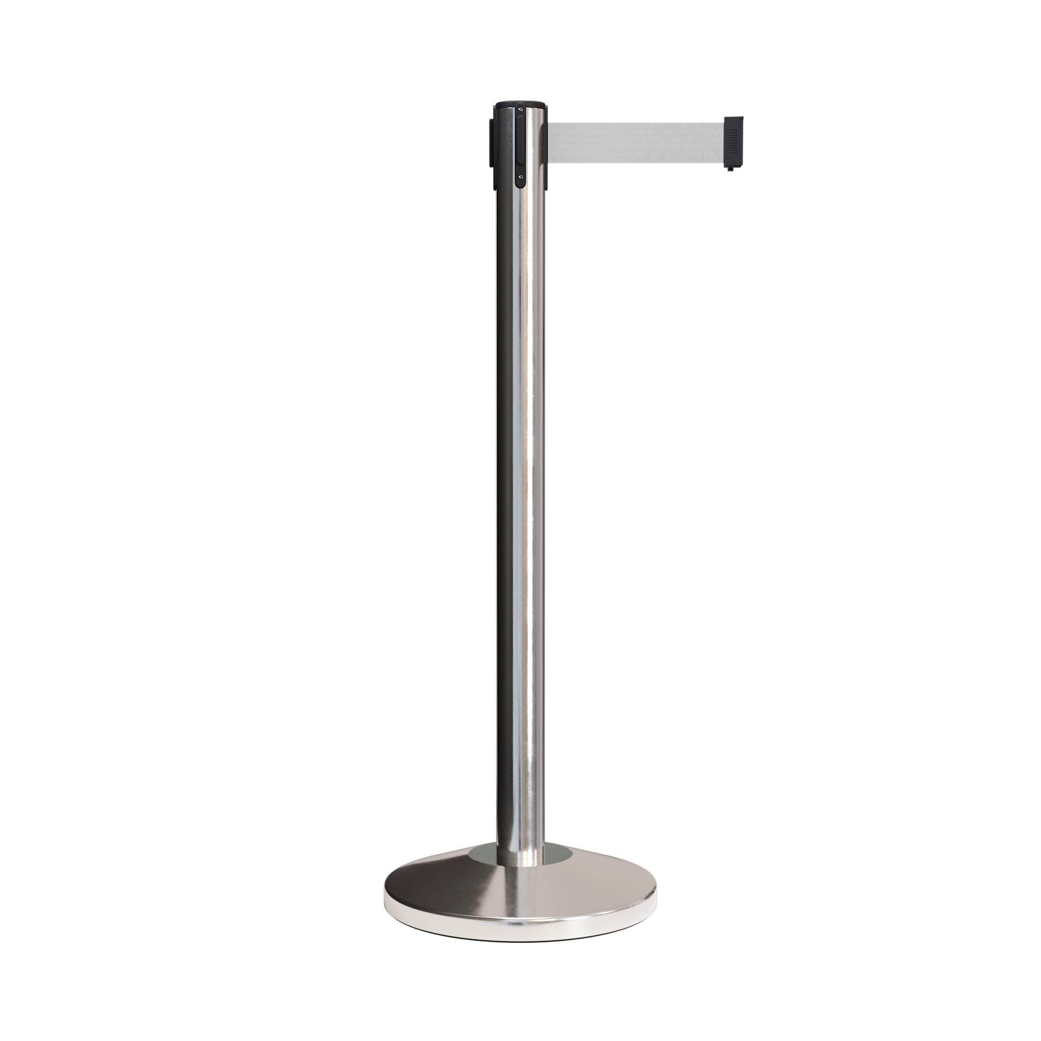 CCW Series RBB - 100 Retractable Belt Barrier Polished Stainless Steel Post - 11 Ft. Belt - Crowd Control Warehouse