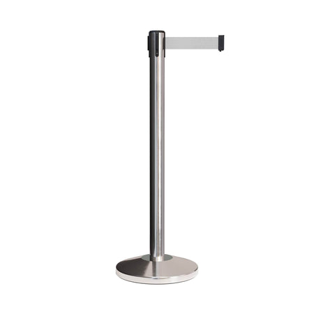 CCW Series RBB - 100 Retractable Belt Barrier Polished Stainless Steel Post - 11 Ft. Belt - Crowd Control Warehouse