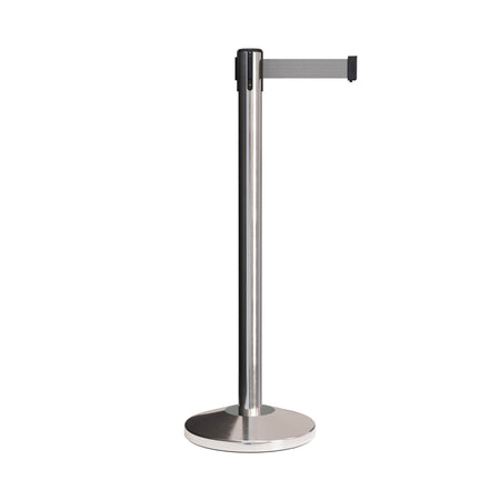 CCW Series RBB - 100 Retractable Belt Barrier Polished Stainless Steel Post - 11 Ft. Belt - Crowd Control Warehouse