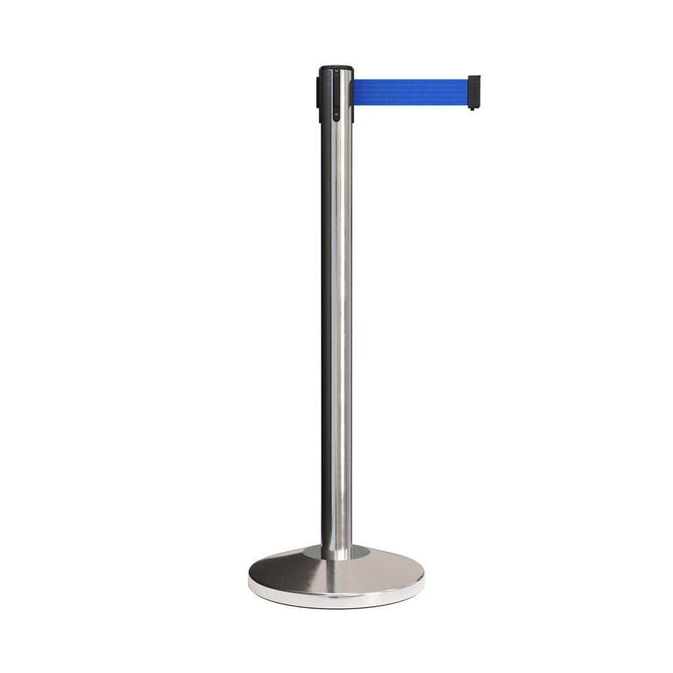 CCW Series RBB - 100 Retractable Belt Barrier Polished Stainless Steel Post - 11 Ft. Belt - Crowd Control Warehouse