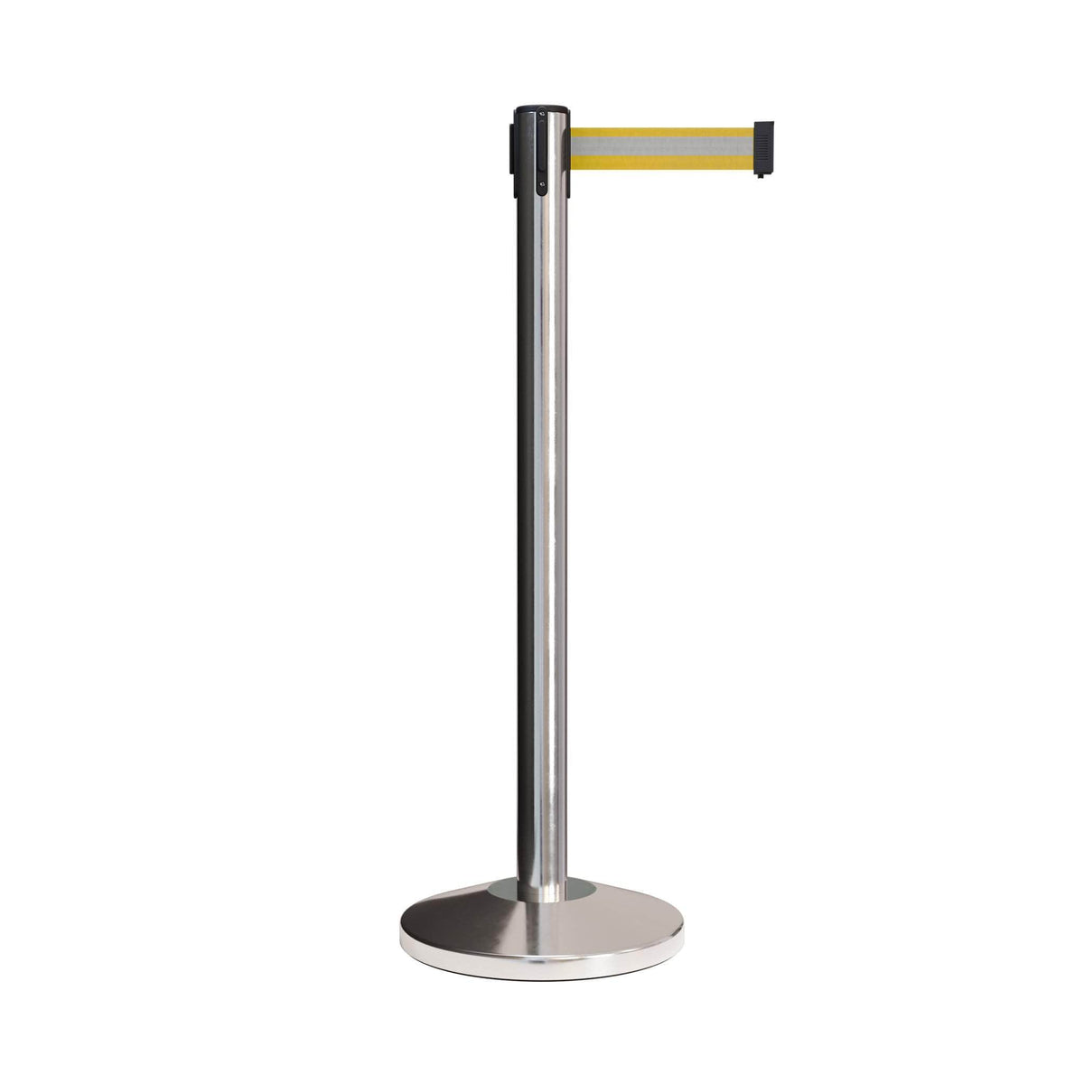 CCW Series RBB - 100 Retractable Belt Barrier Polished Stainless Steel Post - 11 Ft. Belt - Crowd Control Warehouse