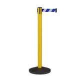 CCW Series RBB - 100 Retractable Belt Barrier Stanchion, Sloped Base, Yellow Post - 11 ft. Belt - Crowd Control Warehouse