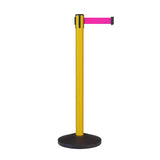 CCW Series RBB - 100 Retractable Belt Barrier Stanchion, Sloped Base, Yellow Post - 7.5 ft. Belt - Crowd Control Warehouse