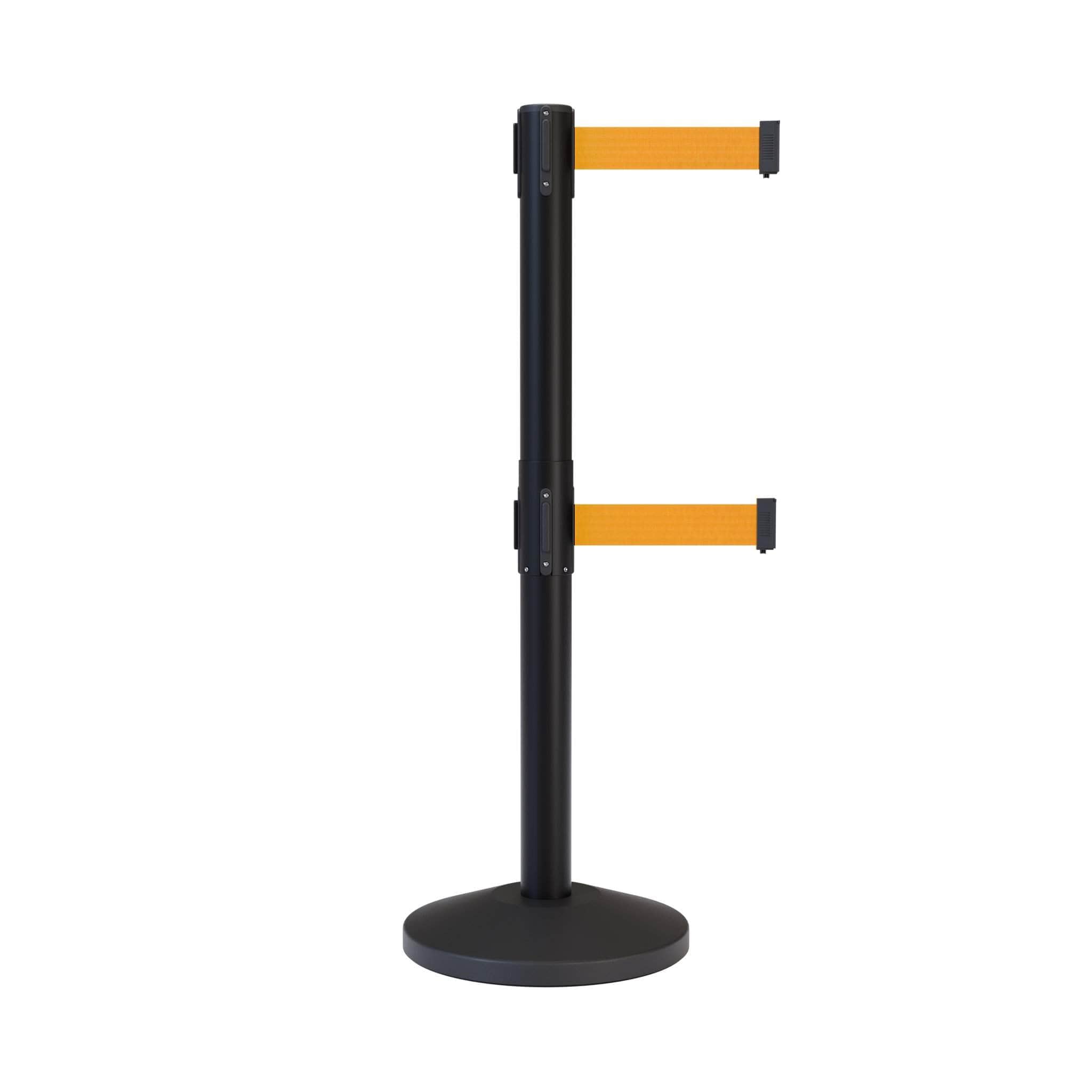 CCW Series RBB - 100D Dual Retractable Belt Barrier Black Post - 11 Ft. Belt - Crowd Control Warehouse