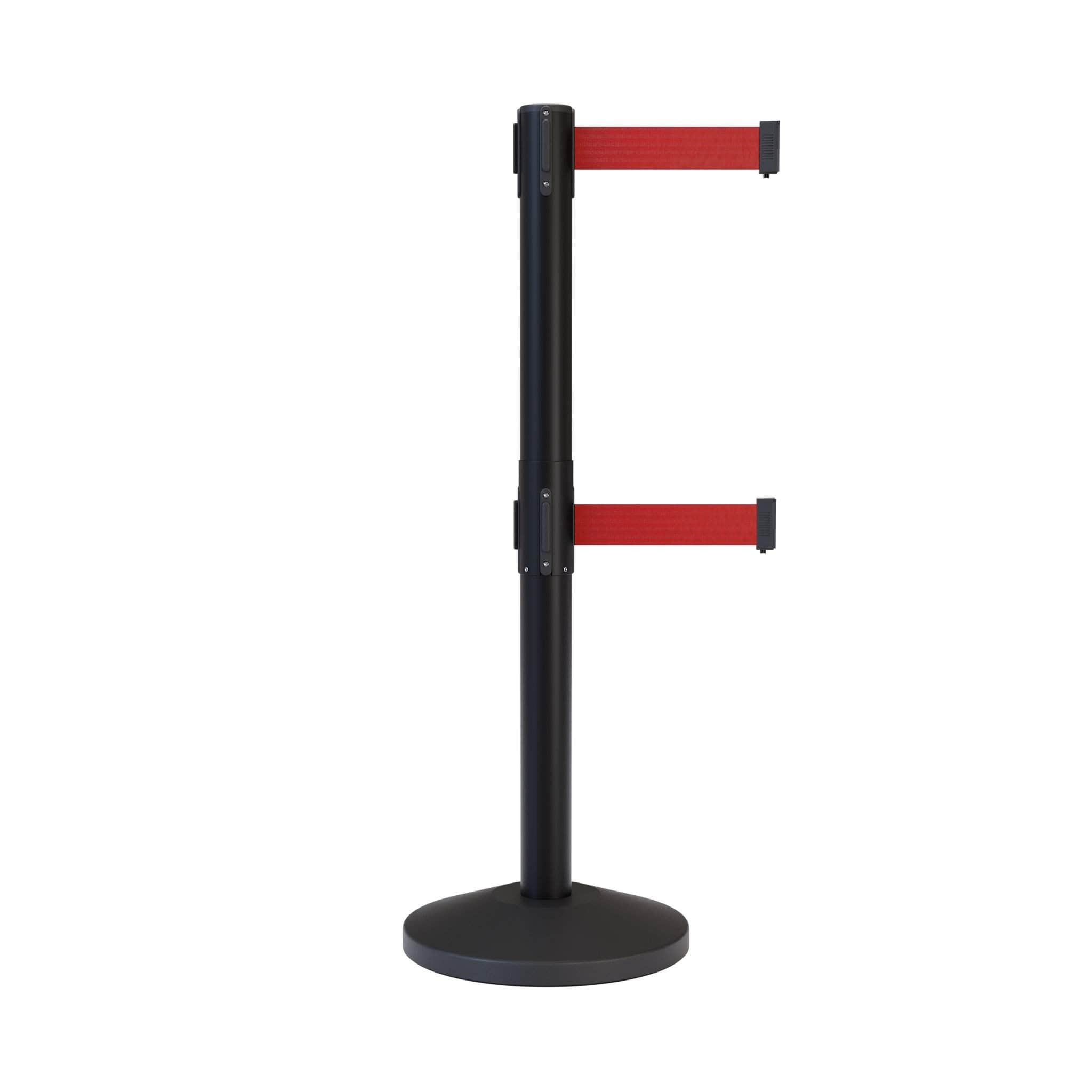 CCW Series RBB - 100D Dual Retractable Belt Barrier Black Post - 11 Ft. Belt - Crowd Control Warehouse