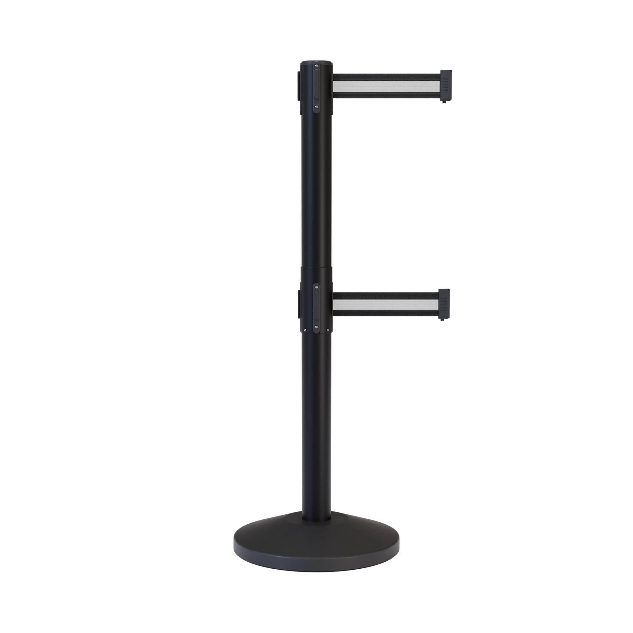 CCW Series RBB - 100D Dual Retractable Belt Barrier Black Post - 11 Ft. Belt - Crowd Control Warehouse