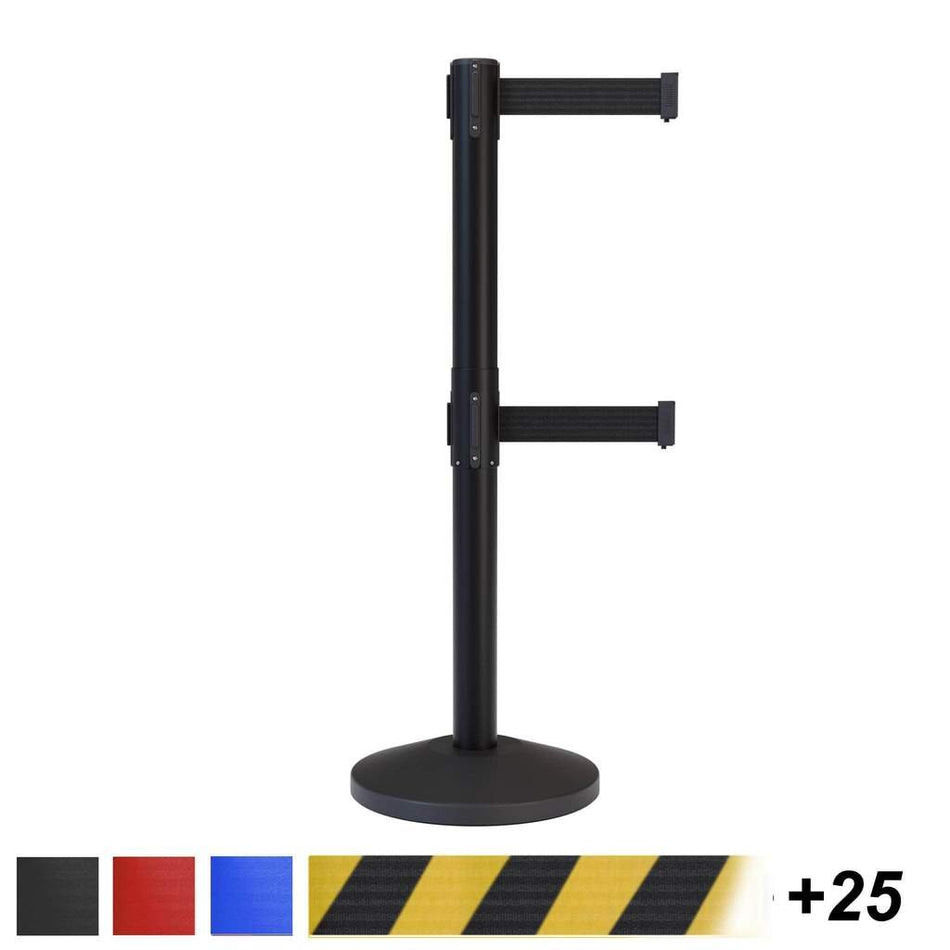 CCW Series RBB - 100D Dual Retractable Belt Barrier Black Post - 11 Ft. Belt - Crowd Control Warehouse