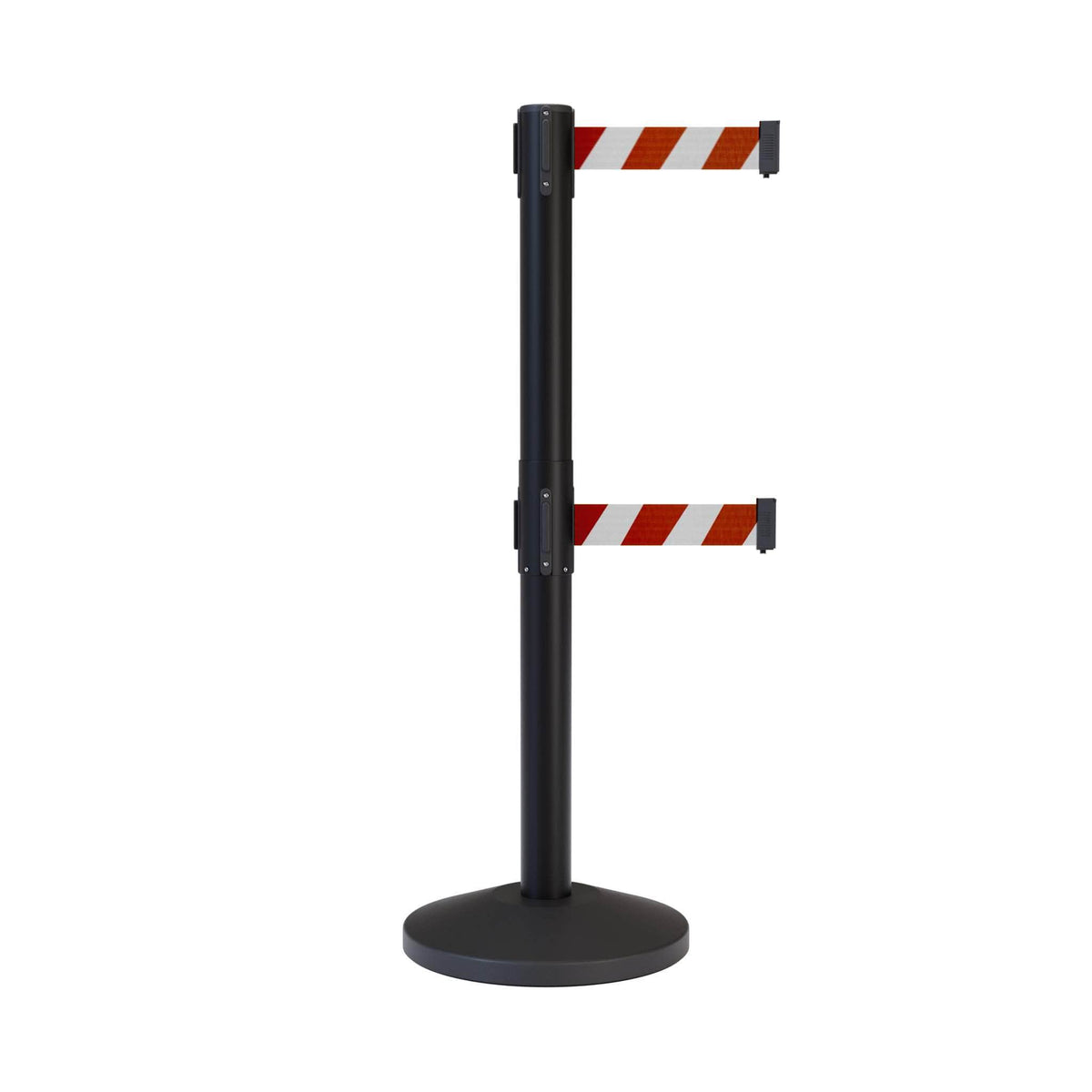 CCW Series RBB - 100D Dual Retractable Belt Barrier Black Post - 11 Ft. Belt - Crowd Control Warehouse