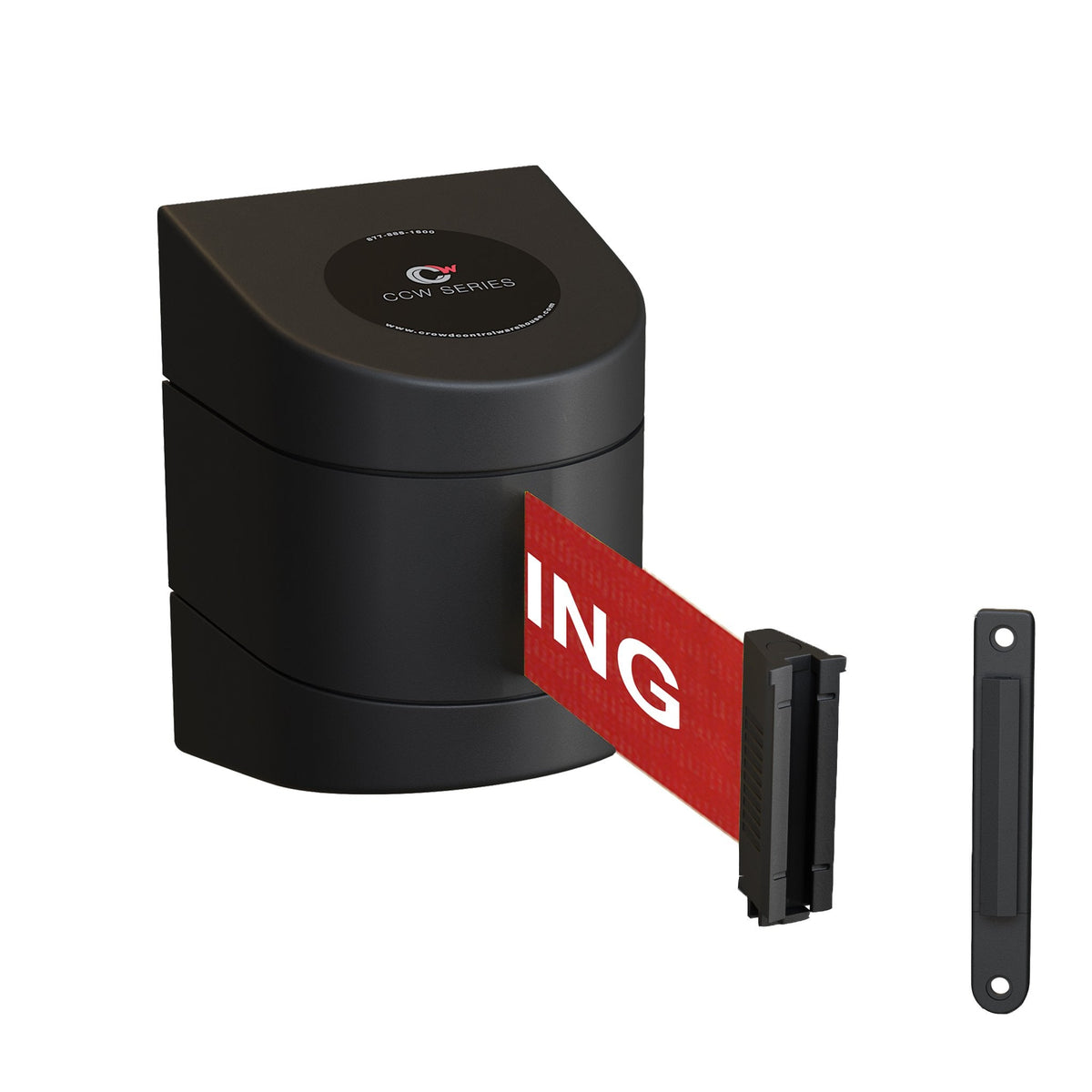 CCW Series WMB - 220 - Wall Mounted Retractable Belt Barrier With Black Fixed ABS Case - 7.5, 10, 13, & 15 Ft. Belts - Crowd Control Warehouse