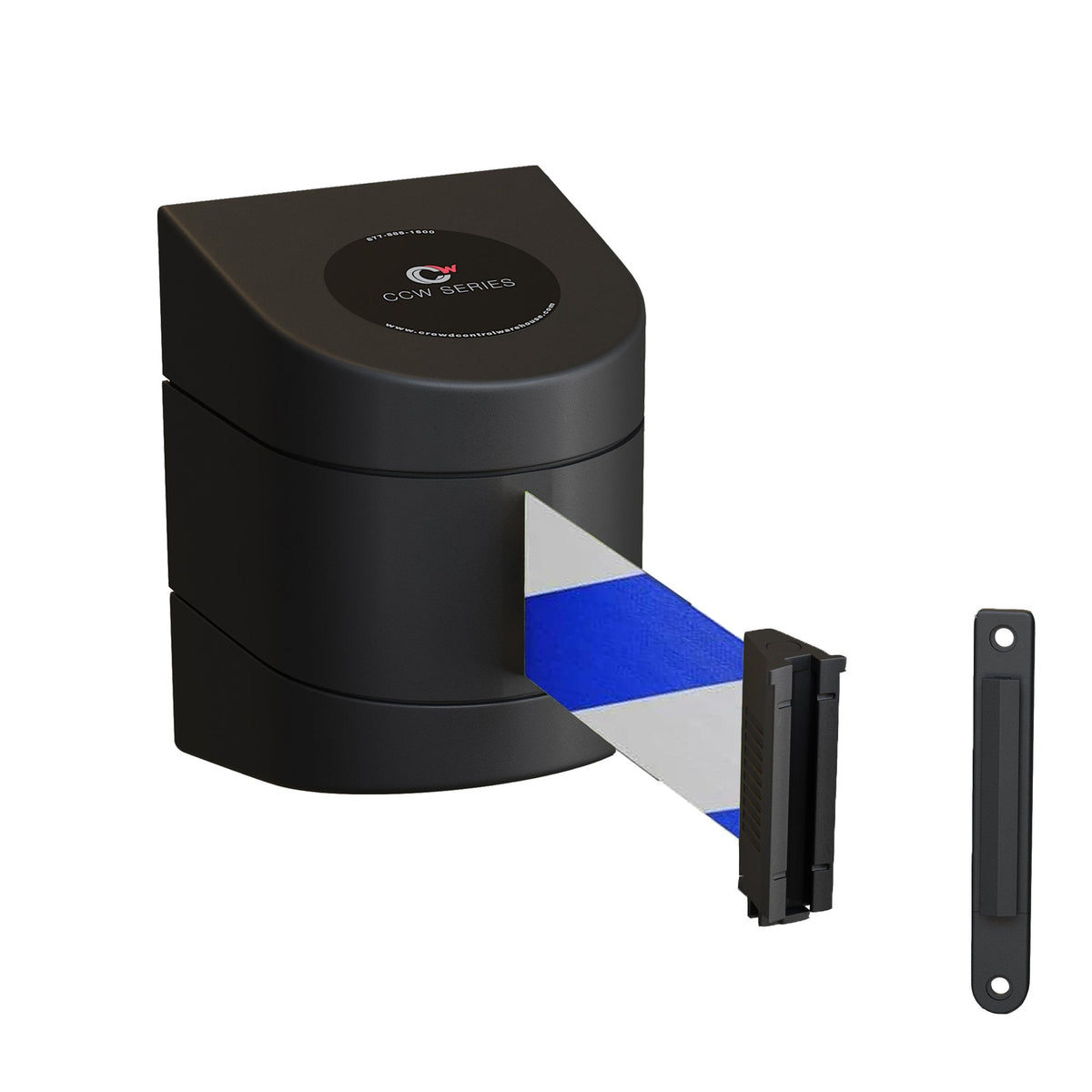 CCW Series WMB - 220 - Wall Mounted Retractable Belt Barrier With Black Fixed ABS Case - 7.5, 10, 13, & 15 Ft. Belts - Crowd Control Warehouse