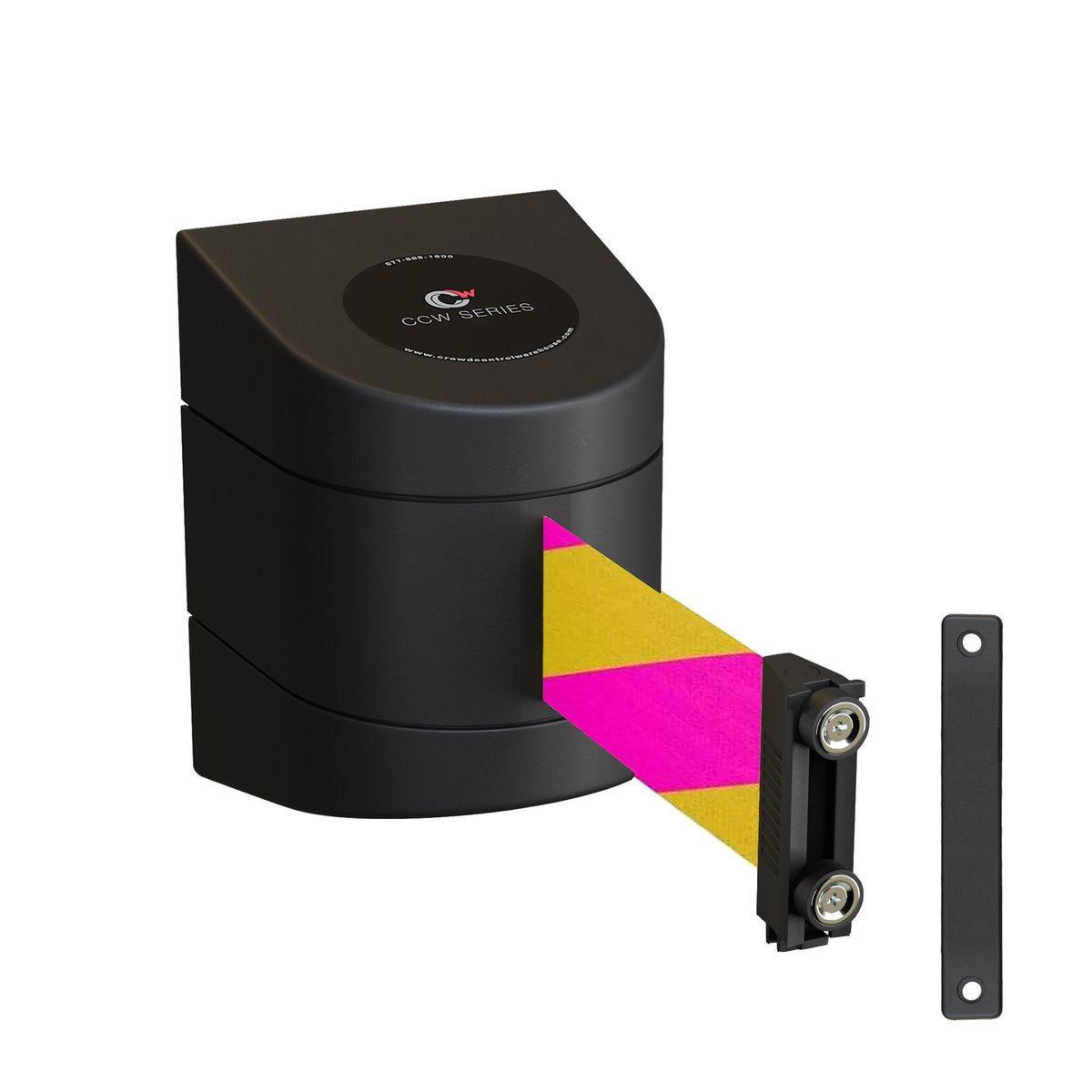 CCW Series WMB - 220 - Wall Mounted Retractable Belt Barrier With Black Magnetic ABS Case - 7.5, 10, 13, & 15 Ft. Belts - Crowd Control Warehouse