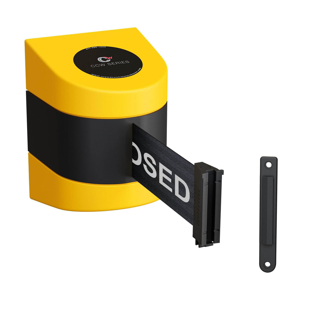 CCW Series WMB - 220 - Wall Mounted Retractable Belt Barrier With Yellow Fixed ABS Case - 7.5, 10, 13, & 15 Ft. Belts - Crowd Control Warehouse