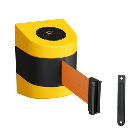 CCW Series WMB - 220 - Wall Mounted Retractable Belt Barrier With Yellow Fixed ABS Case - 7.5, 10, 13, & 15 Ft. Belts - Crowd Control Warehouse