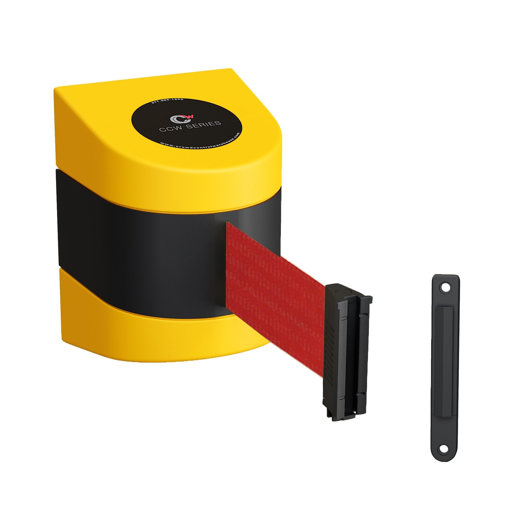 CCW Series WMB - 220 - Wall Mounted Retractable Belt Barrier With Yellow Fixed ABS Case - 7.5, 10, 13, & 15 Ft. Belts - Crowd Control Warehouse