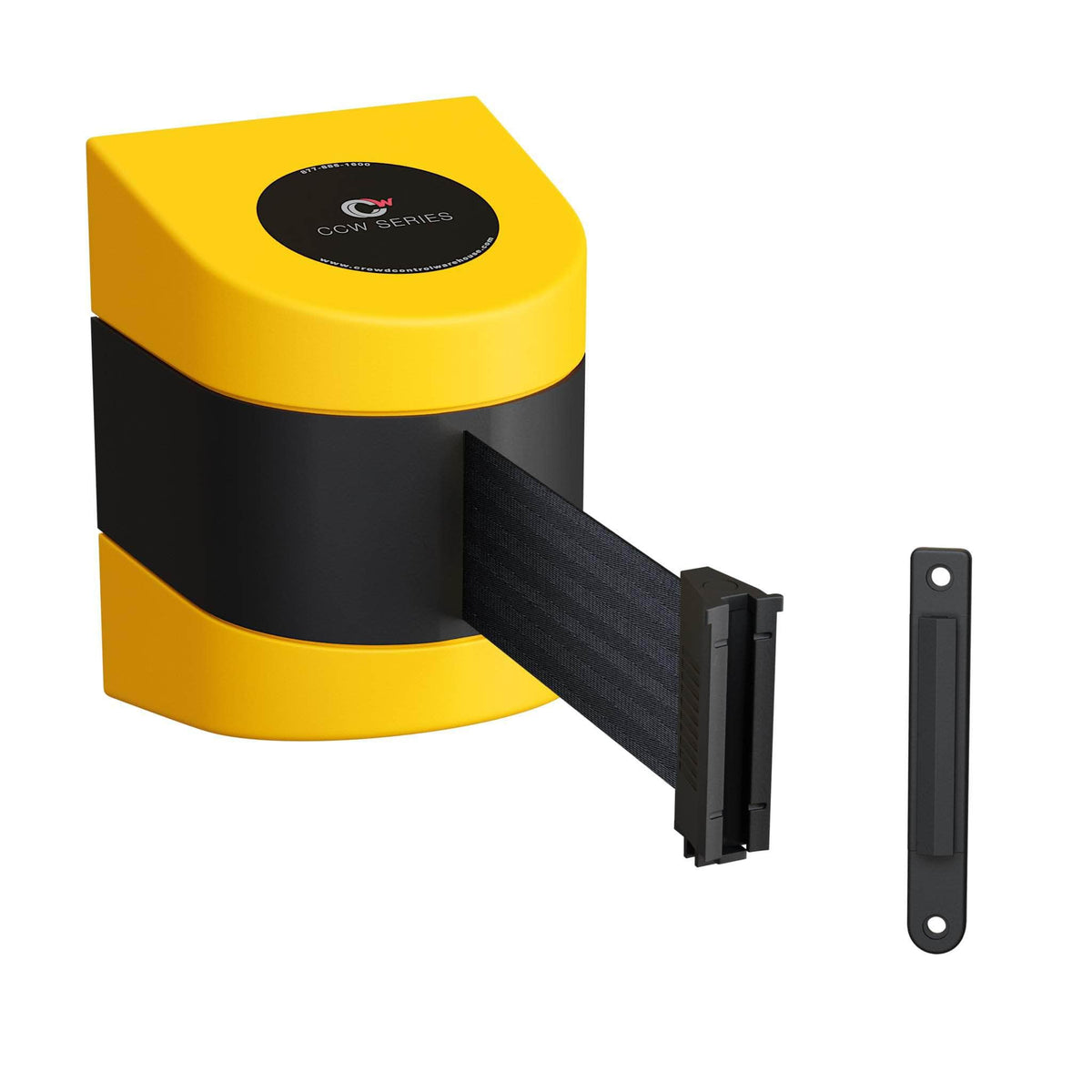 CCW Series WMB - 220 - Wall Mounted Retractable Belt Barrier With Yellow Fixed ABS Case - 7.5, 10, 13, & 15 Ft. Belts - Crowd Control Warehouse