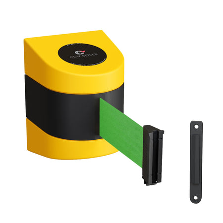 CCW Series WMB - 220 - Wall Mounted Retractable Belt Barrier With Yellow Fixed ABS Case - 7.5, 10, 13, & 15 Ft. Belts - Crowd Control Warehouse