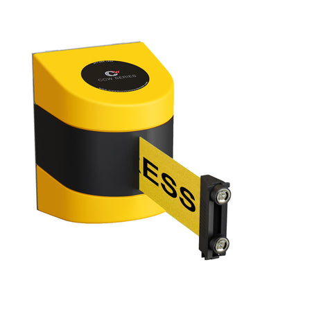 CCW Series WMB 220 - Wall Mounted Retractable Belt Barrier - Yellow Magnetic ABS Case - 7.5, 10, 13, & 15 Ft. Belts - Crowd Control Warehouse