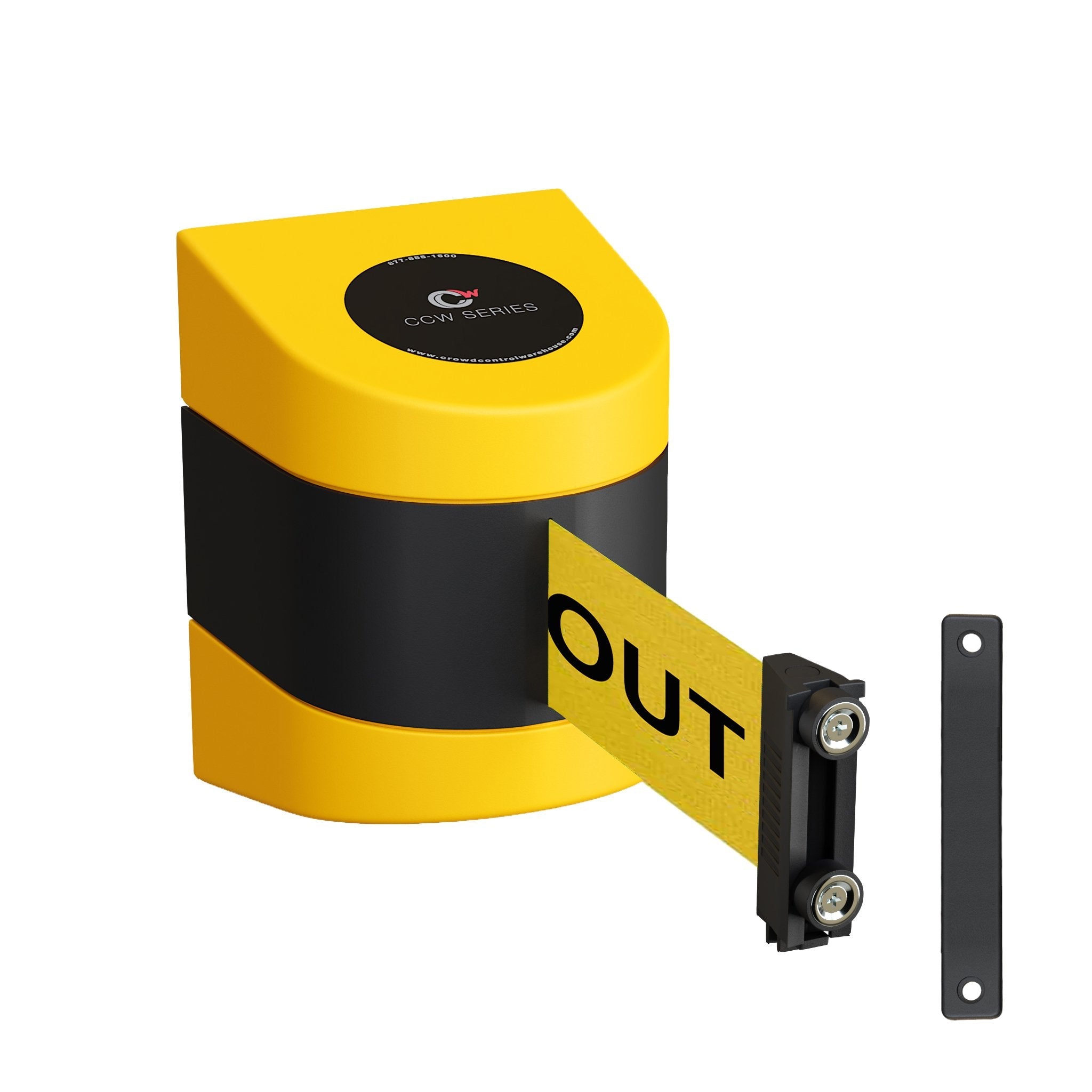 CCW Series WMB 220 - Wall Mounted Retractable Belt Barrier - Yellow Magnetic ABS Case - 7.5, 10, 13, & 15 Ft. Belts - Crowd Control Warehouse