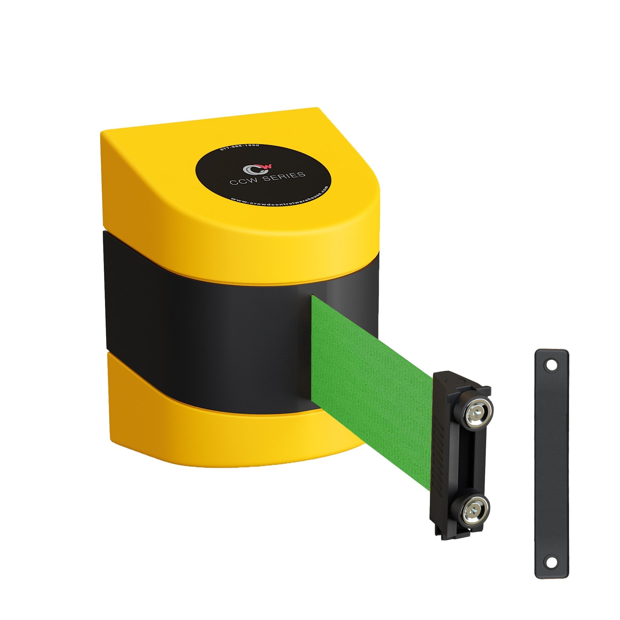 CCW Series WMB 220 - Wall Mounted Retractable Belt Barrier - Yellow Magnetic ABS Case - 7.5, 10, 13, & 15 Ft. Belts - Crowd Control Warehouse