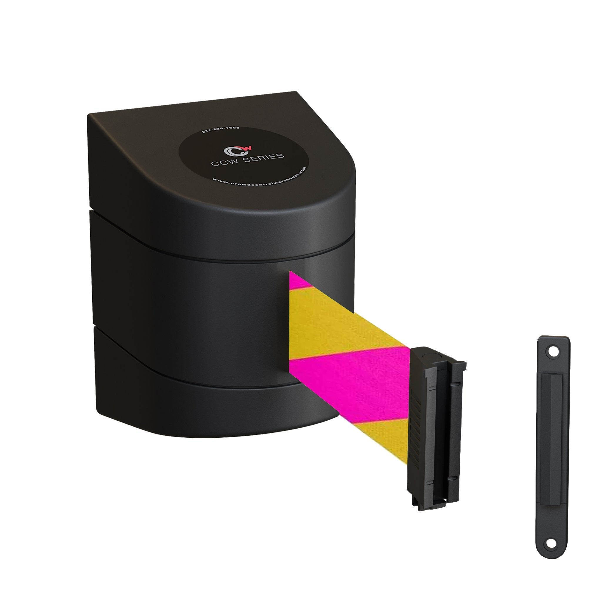 CCW Series WMB - 220/230 - Wall Mounted Retractable Belt Barrier With Fixed ABS Case - 7.5 to 30 Ft. Belts - Crowd Control Warehouse
