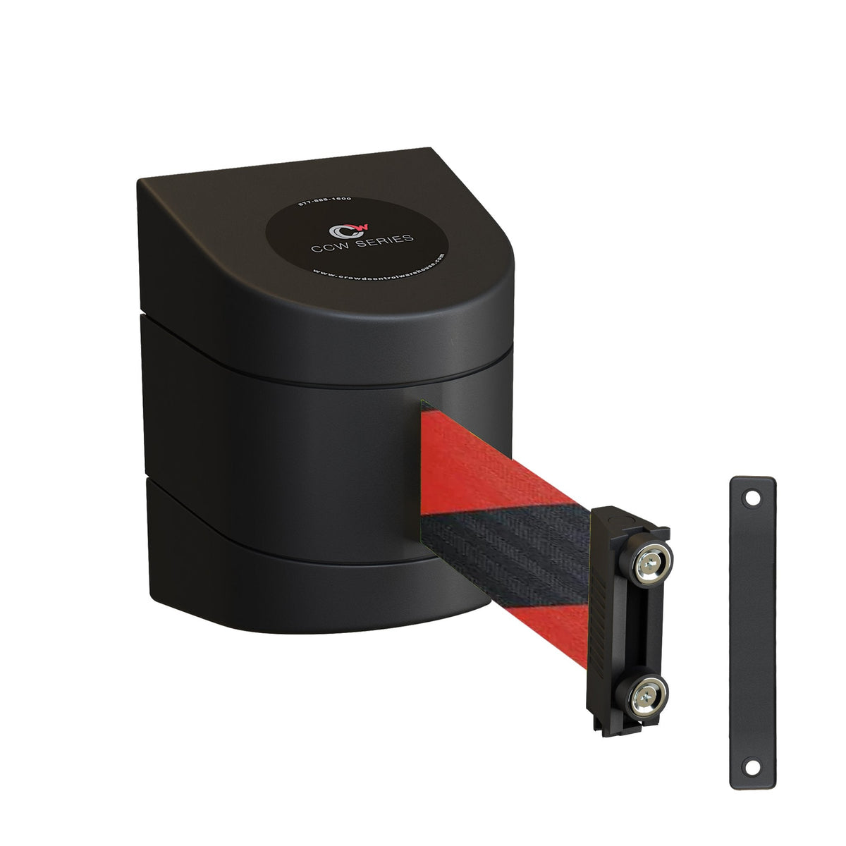 CCW Series WMB - 230 - Wall Mounted Retractable Belt Barrier With Black Magnetic ABS Case - 20, 25, & 30 Ft. Belts - Crowd Control Warehouse