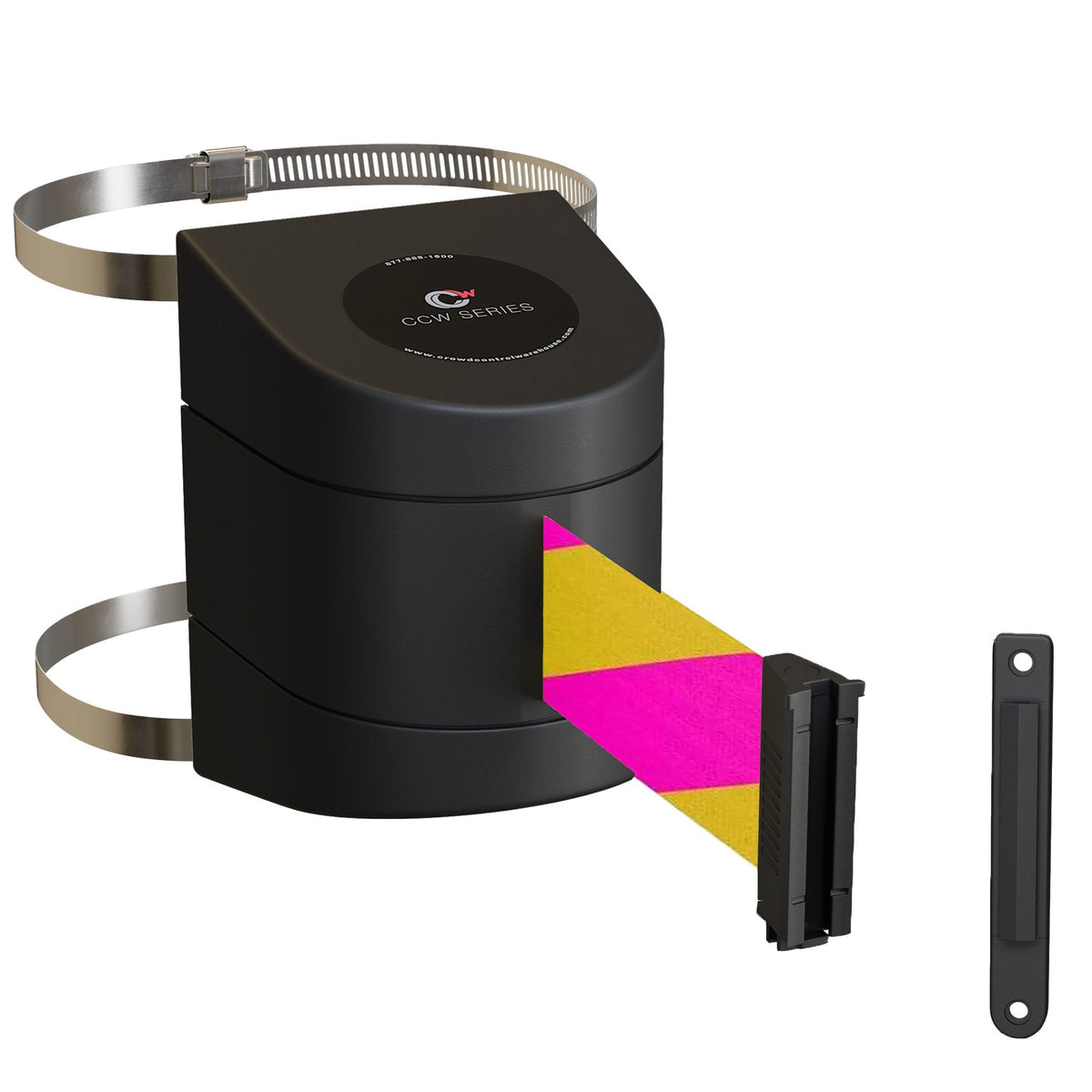 Clamp Wall Mount, Black ABS Case, 10, 13, and 15 Ft. Belts - CCW Series WMB - 220 - Crowd Control Warehouse