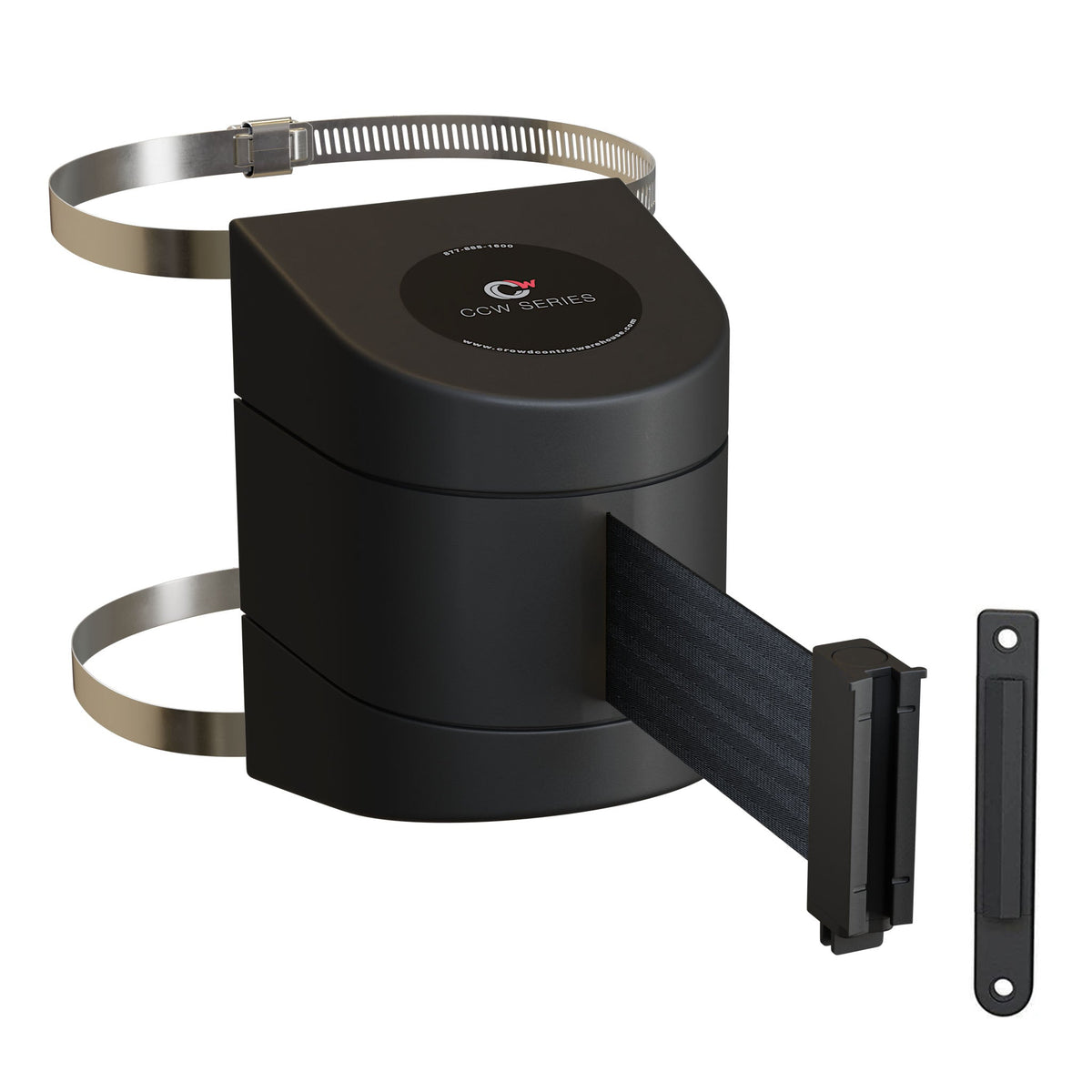 Clamp Wall Mount, Black ABS Case, 10, 13, and 15 Ft. Belts - CCW Series WMB - 220 - Crowd Control Warehouse