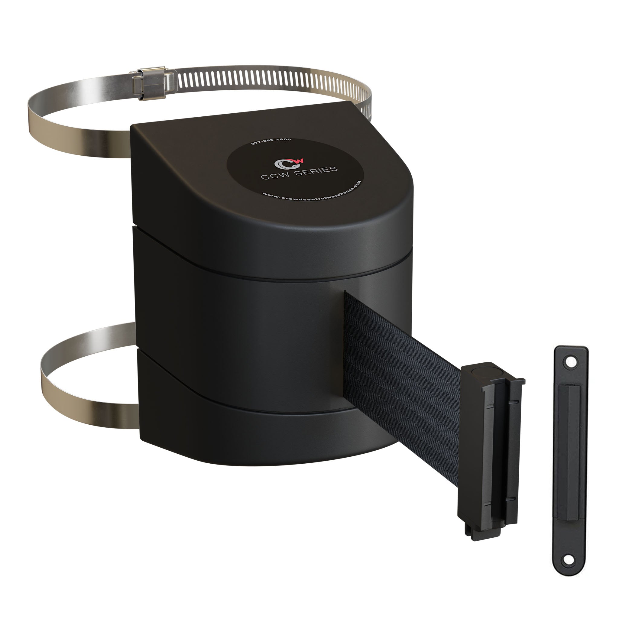 Clamp Wall Mount, Black ABS Case, 10, 13, and 15 Ft. Belts - CCW Series WMB - 220 - Crowd Control Warehouse