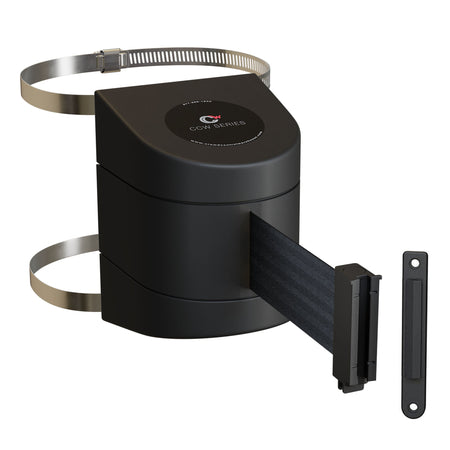 Clamp Wall Mount, Black ABS Case, 10, 13, and 15 Ft. Belts - CCW Series WMB - 220 - Crowd Control Warehouse