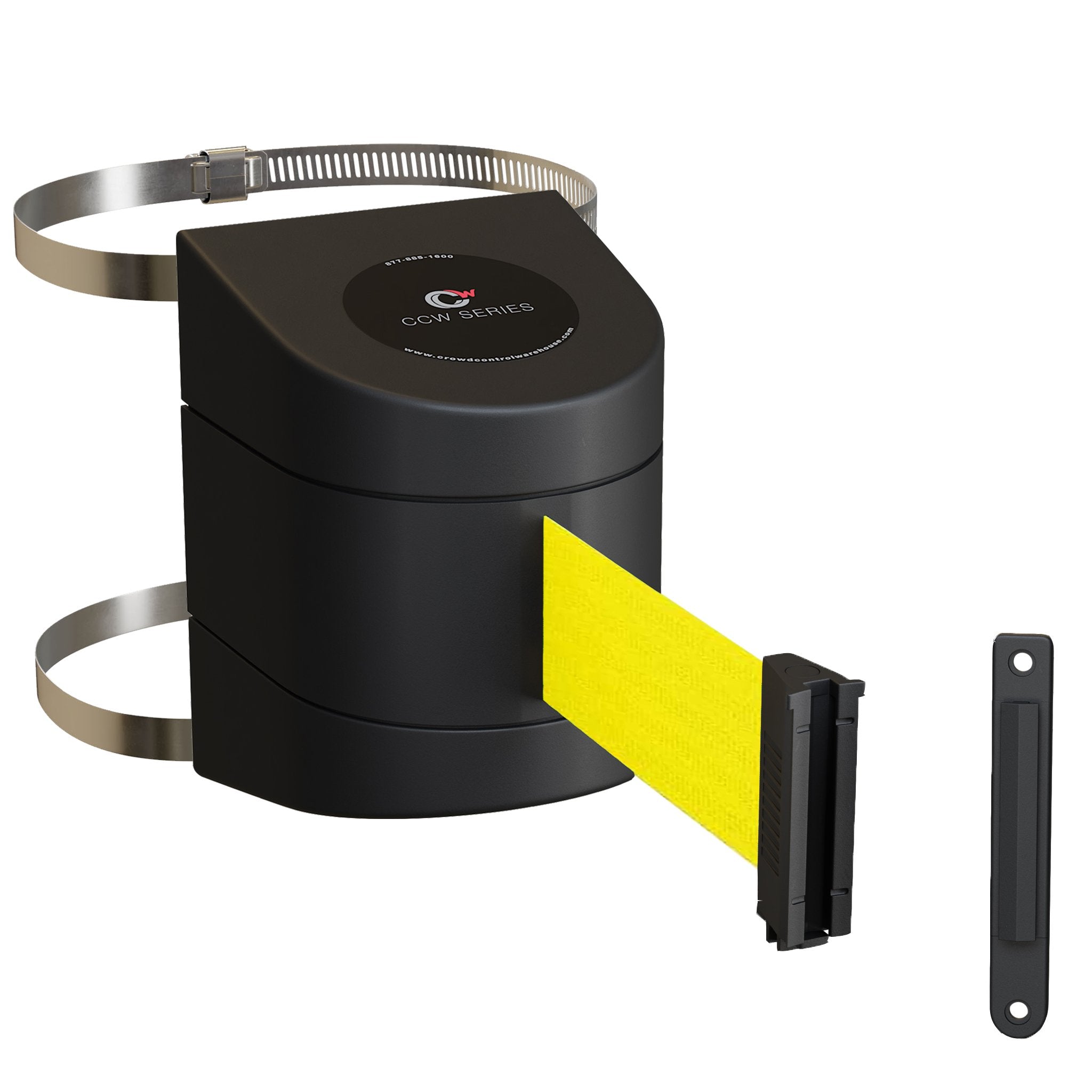 Clamp Wall Mount, Black ABS Case, 10, 13, and 15 Ft. Belts - CCW Series WMB - 220 - Crowd Control Warehouse