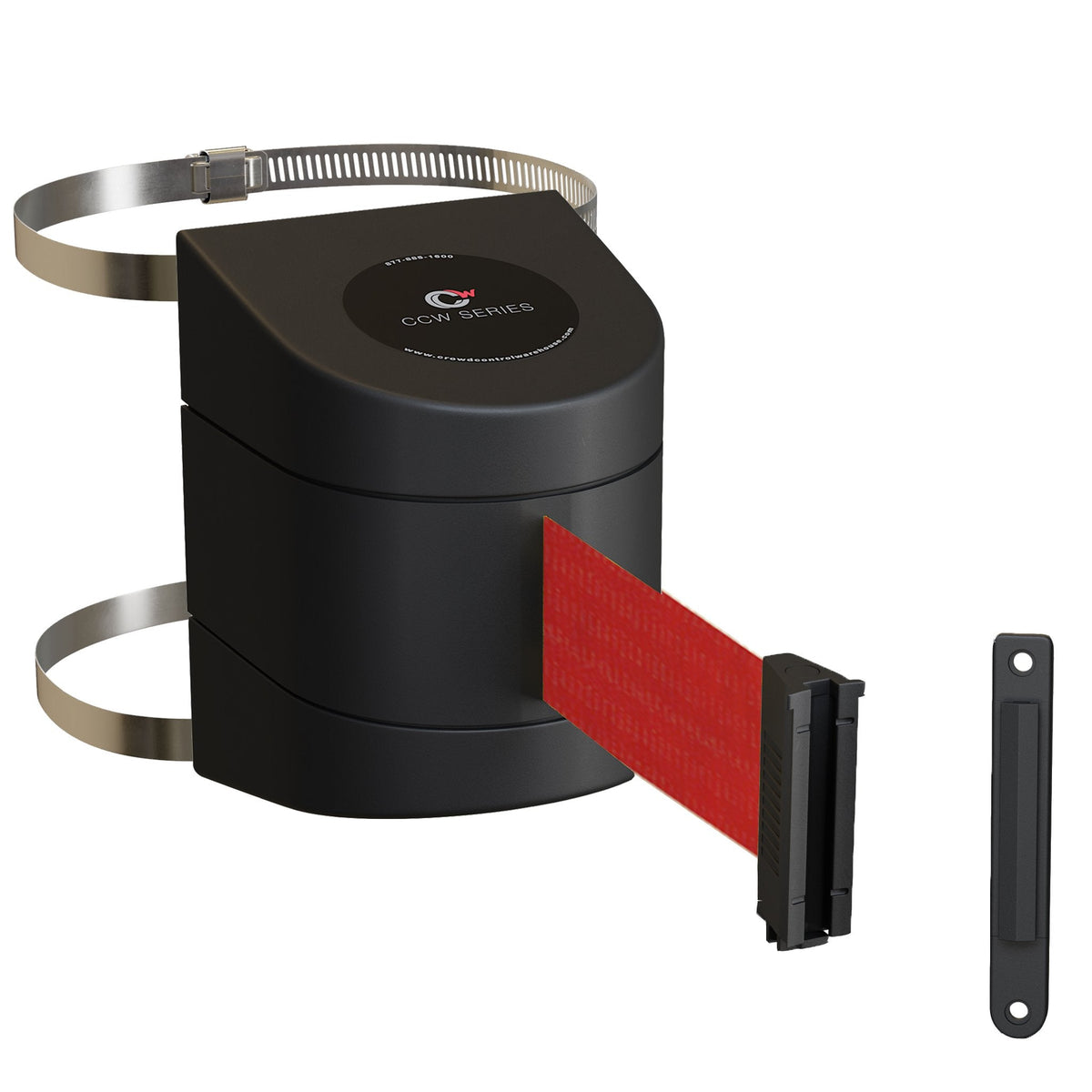 Clamp Wall Mount, Black ABS Case, 10, 13, and 15 Ft. Belts - CCW Series WMB - 220 - Crowd Control Warehouse