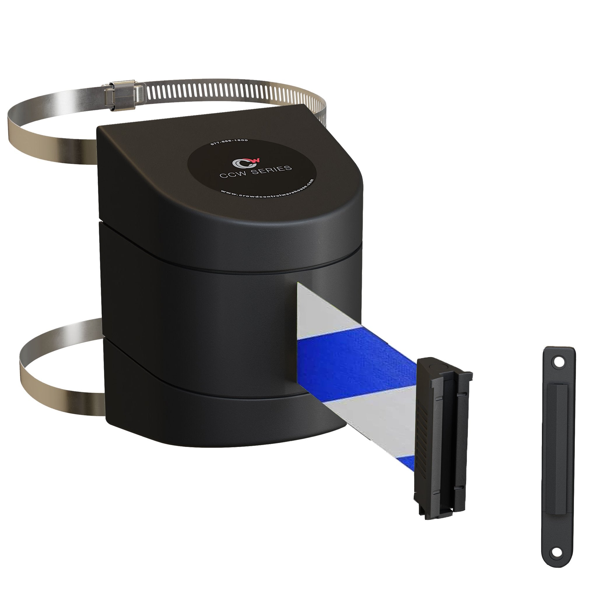 Clamp Wall Mount, Black ABS Case, 10, 13, and 15 Ft. Belts - CCW Series WMB - 220 - Crowd Control Warehouse