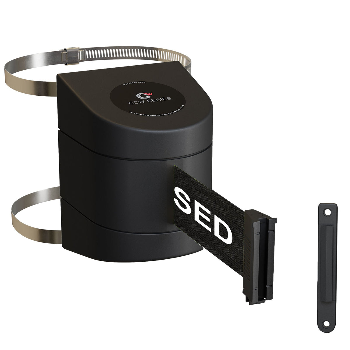 Clamp Wall Mount, Black ABS Case, 10, 13, and 15 Ft. Belts - CCW Series WMB - 220 - Crowd Control Warehouse