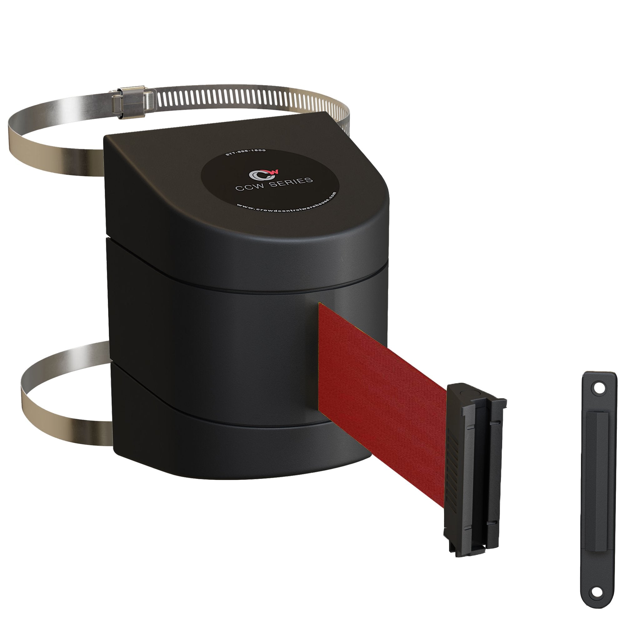 Clamp Wall Mount, Black ABS Case, 10, 13, and 15 Ft. Belts - CCW Series WMB - 220 - Crowd Control Warehouse