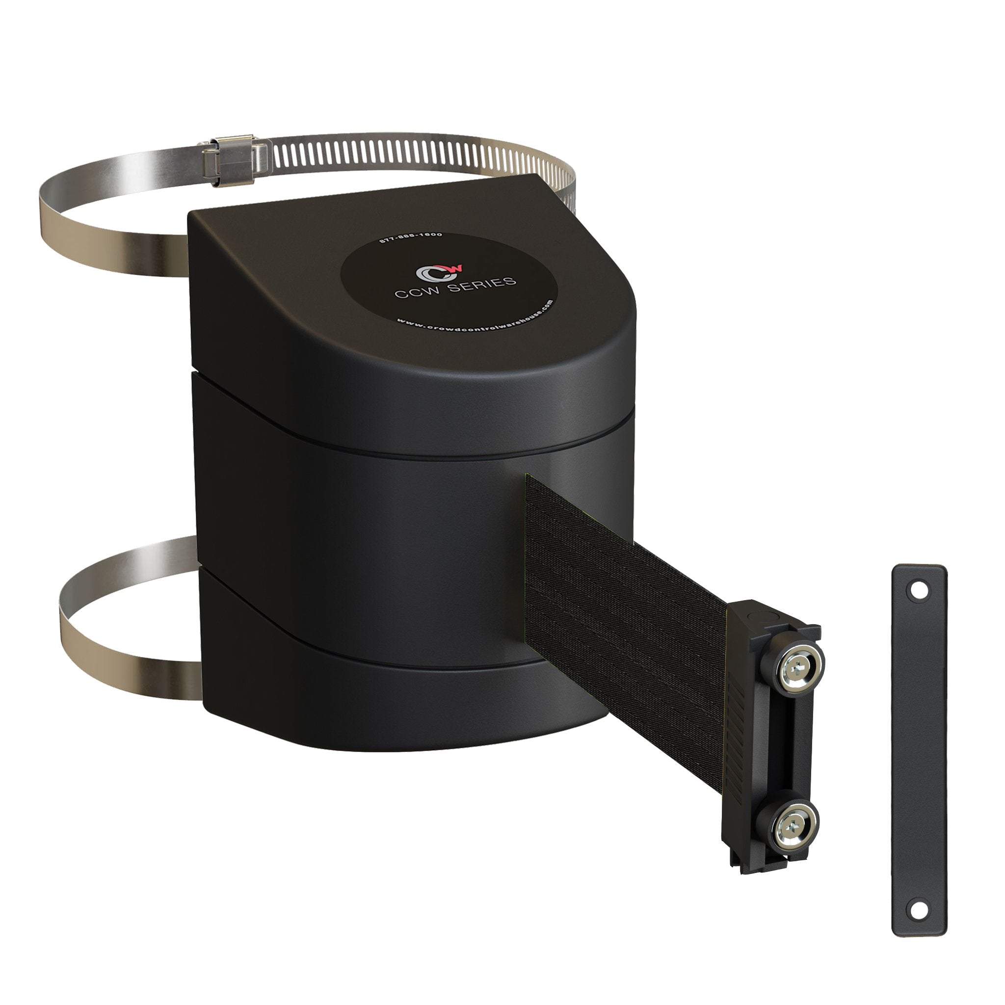 Clamp Wall Mount, Black ABS Case with Magnetic Belt End, 10, 13, and 15 Ft. Belts - CCW Series WMB - 220 - Crowd Control Warehouse