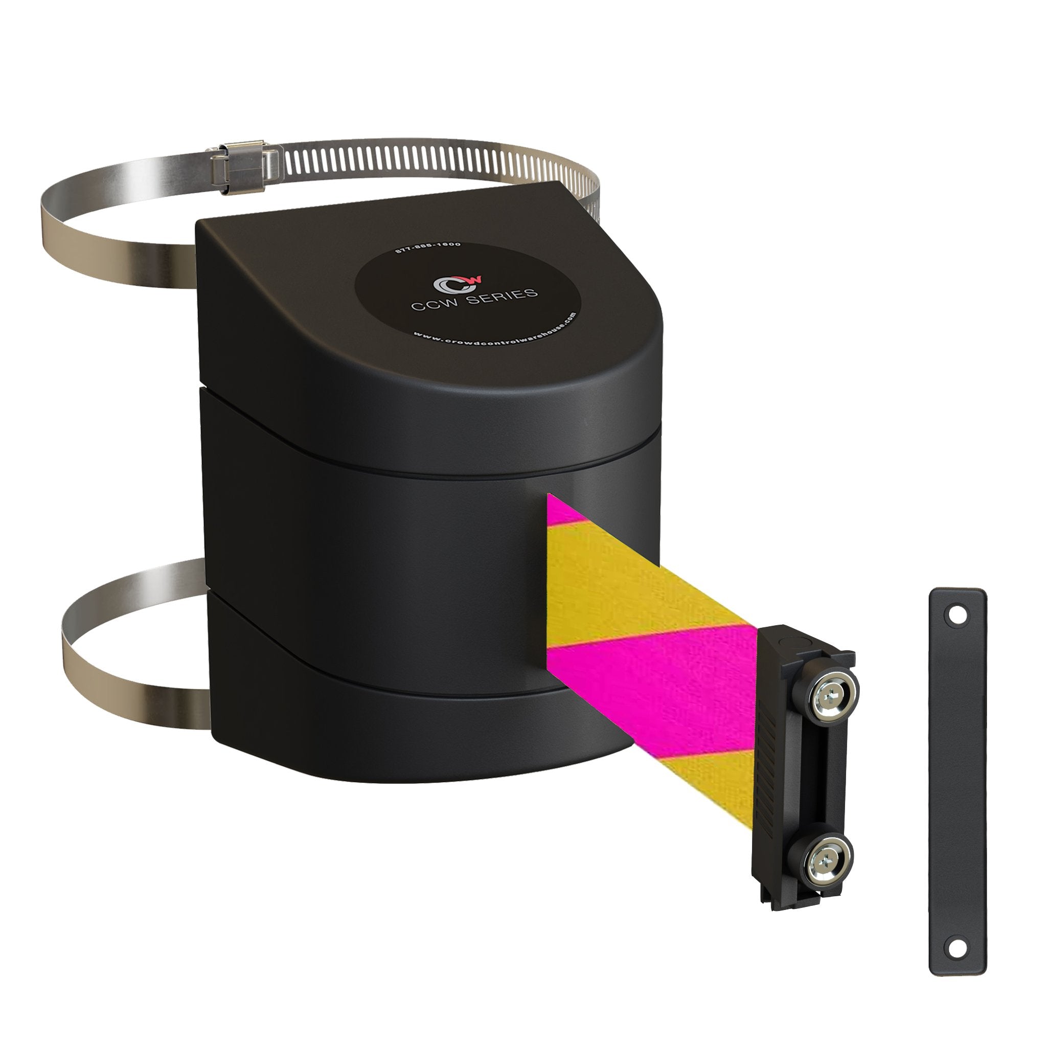 Clamp Wall Mount, Black ABS Case with Magnetic Belt End, 10, 13, and 15 Ft. Belts - CCW Series WMB - 220 - Crowd Control Warehouse