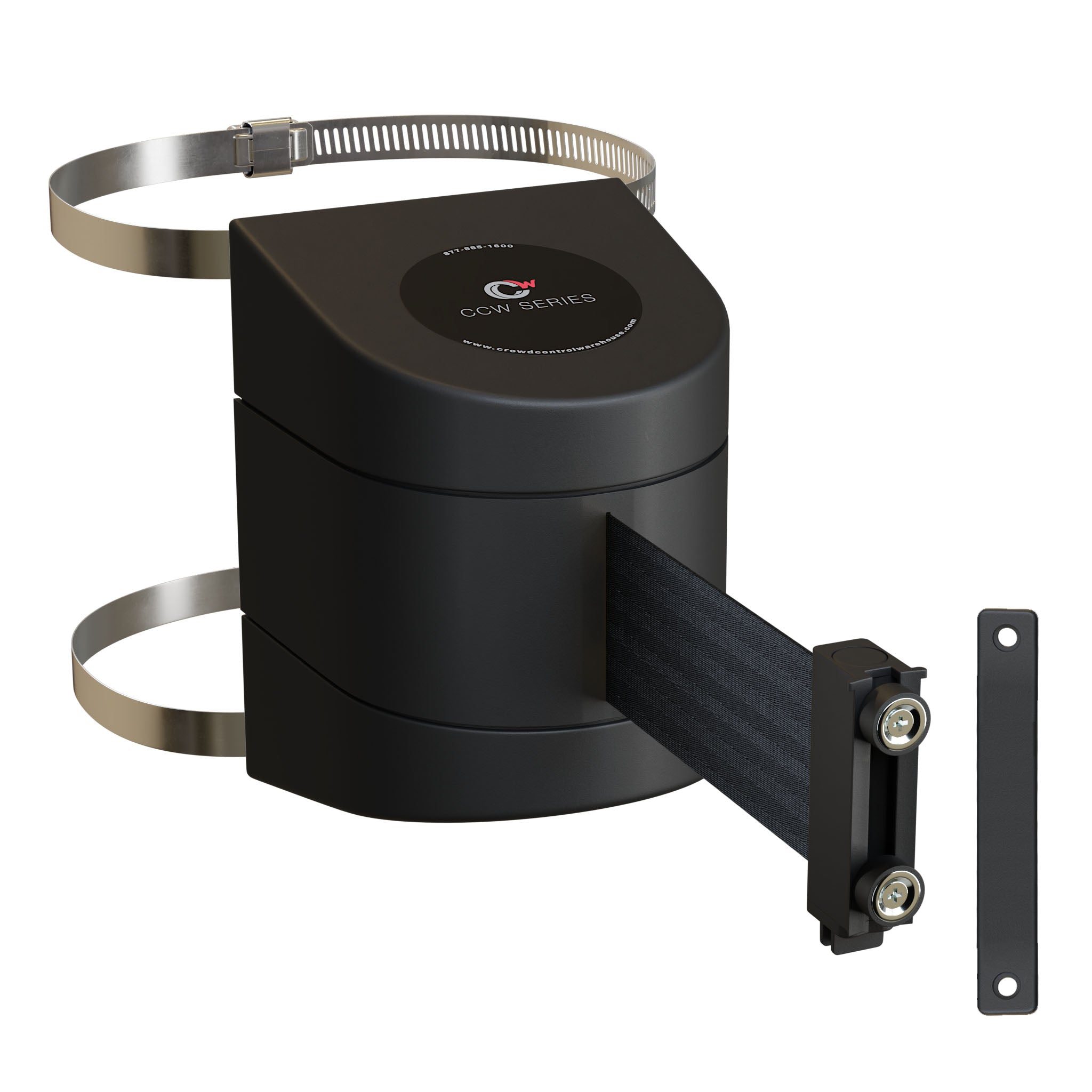 Clamp Wall Mount, Black ABS Case with Magnetic Belt End, 10, 13, and 15 Ft. Belts - CCW Series WMB - 220 - Crowd Control Warehouse