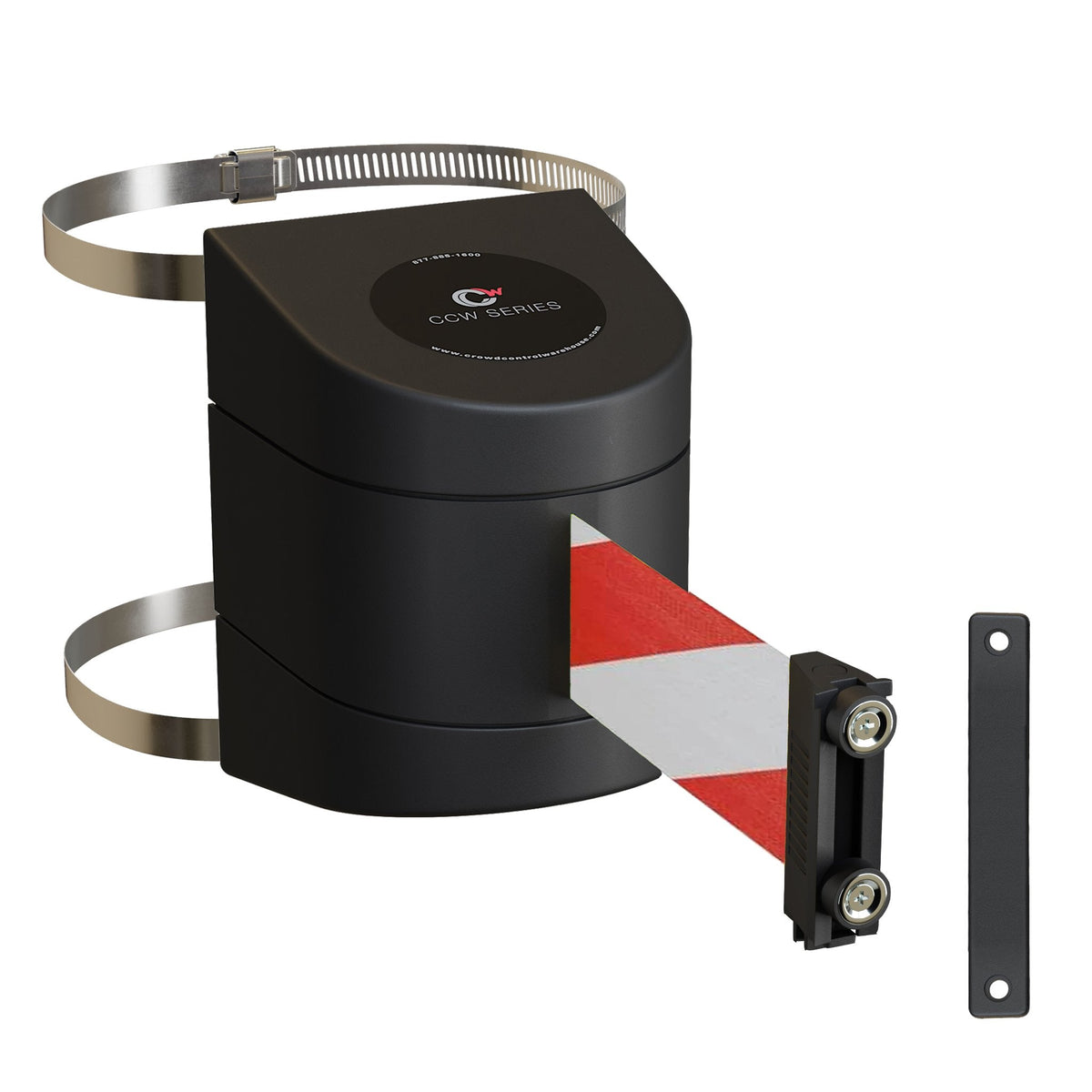 Clamp Wall Mount, Black ABS Case with Magnetic Belt End, 10, 13, and 15 Ft. Belts - CCW Series WMB - 220 - Crowd Control Warehouse