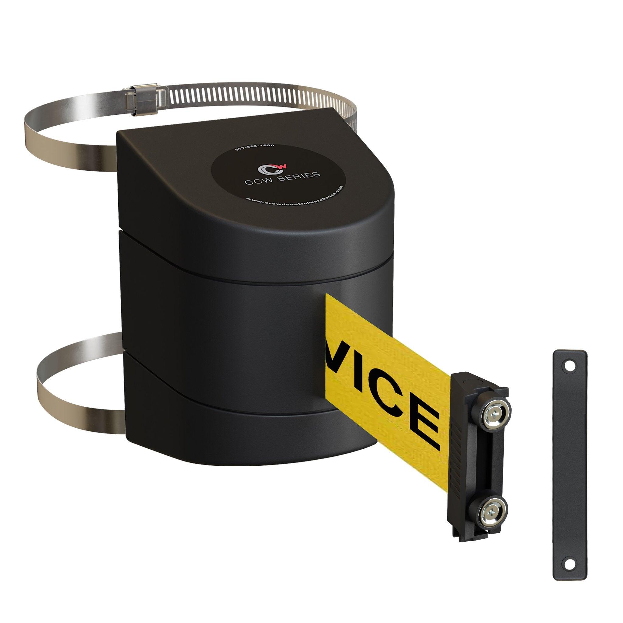 Clamp Wall Mount, Black ABS Case with Magnetic Belt End, 20, 25, and 30 Ft. Belts - CCW Series WMB - 230 - Crowd Control Warehouse