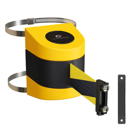 Clamp Wall Mount, Yellow ABS Case with Magnetic Belt End, 10, 13, and 15 Ft. Belts - CCW Series WMB - 220 - Crowd Control Warehouse