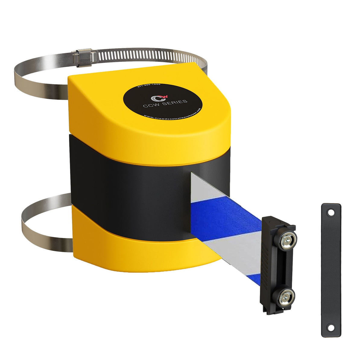 Clamp Wall Mount, Yellow ABS Case with Magnetic Belt End, 10, 13, and 15 Ft. Belts - CCW Series WMB - 220 - Crowd Control Warehouse