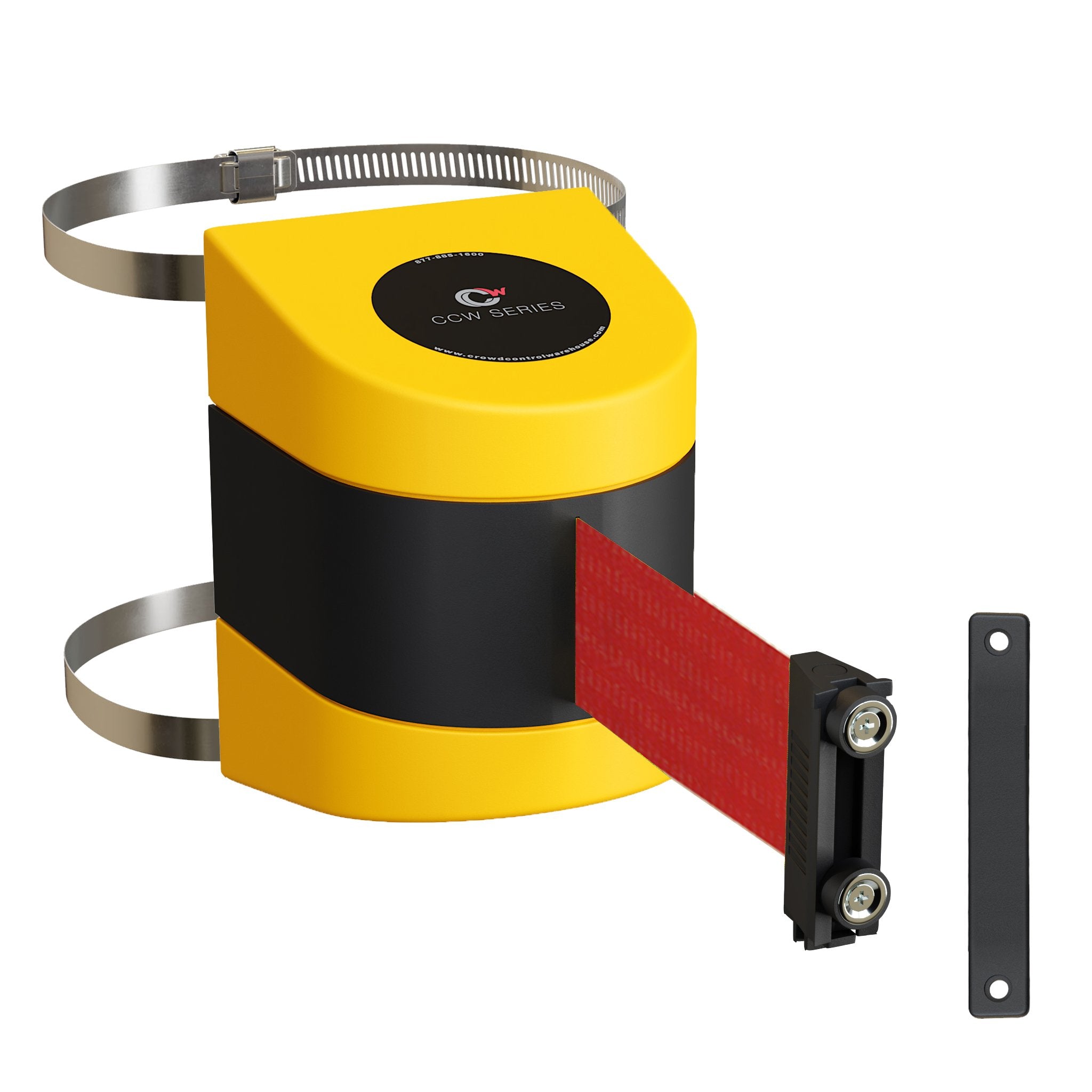 Clamp Wall Mount, Yellow ABS Case with Magnetic Belt End, 20, 25, and 30 Ft. Belts - CCW Series WMB - 230 - Crowd Control Warehouse