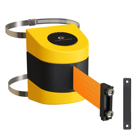 Clamp Wall Mount, Yellow ABS Case with Magnetic Belt End, 20, 25, and 30 Ft. Belts - CCW Series WMB - 230 - Crowd Control Warehouse