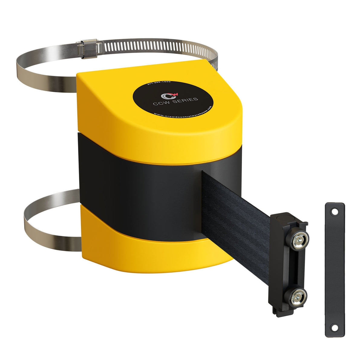 Clamp Wall Mount, Yellow ABS Case with Magnetic Belt End, 20, 25, and 30 Ft. Belts - CCW Series WMB - 230 - Crowd Control Warehouse
