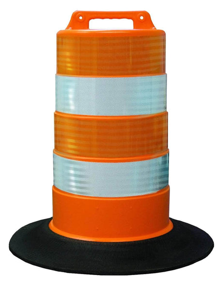 Commander Traffic Barrel with Reflective Tape and Tire Ring Base Option - Crowd Control Warehouse