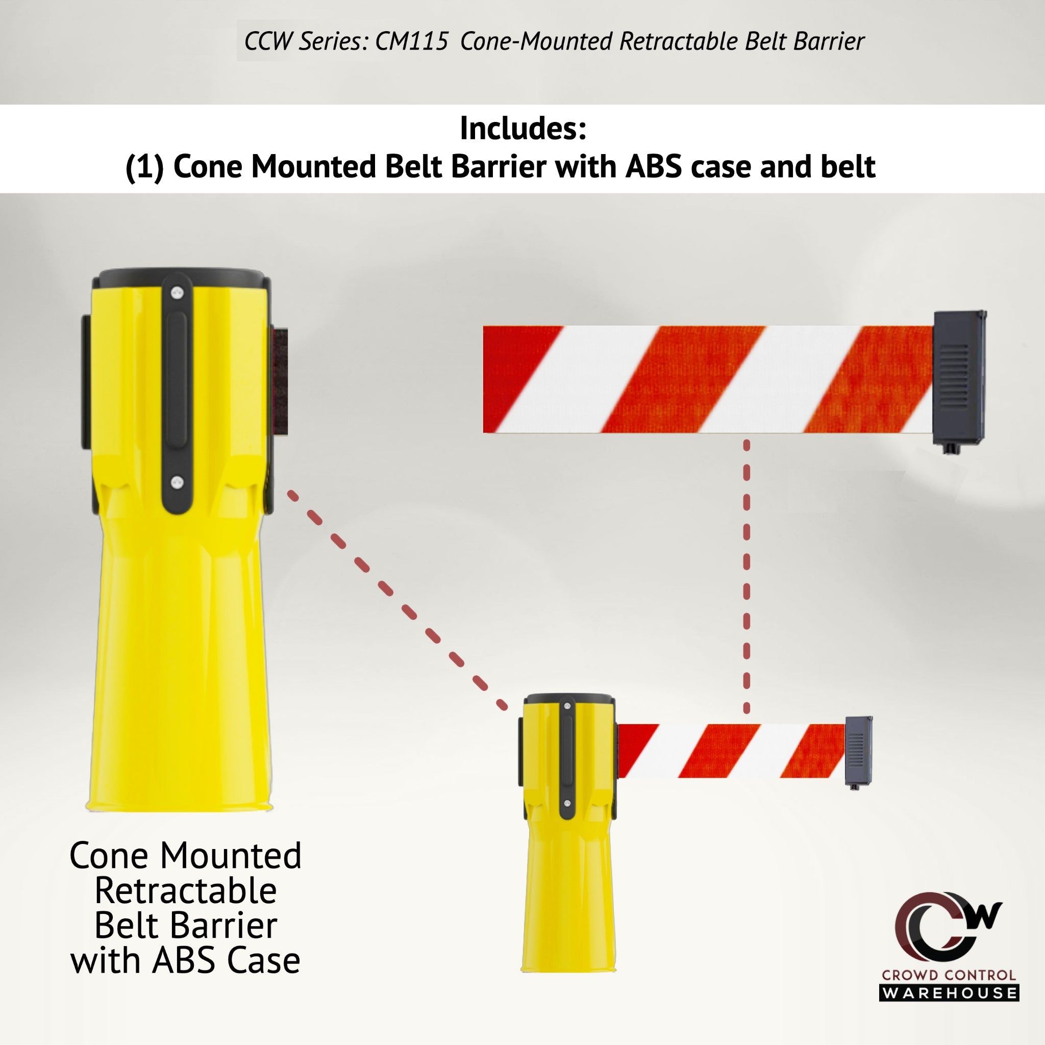 Cone - Mounted Retractable Belt Barrier, 9 Ft. - Trafford Industrial - Crowd Control Warehouse